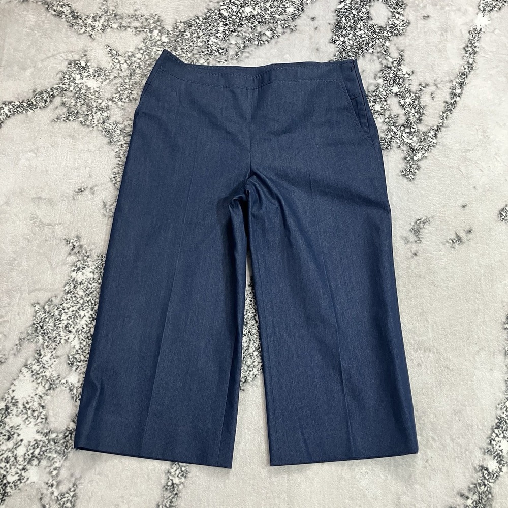 Akris Punto Womens Size 10 Blue Cropped Wide Leg Pants Trousers Quiet Luxury